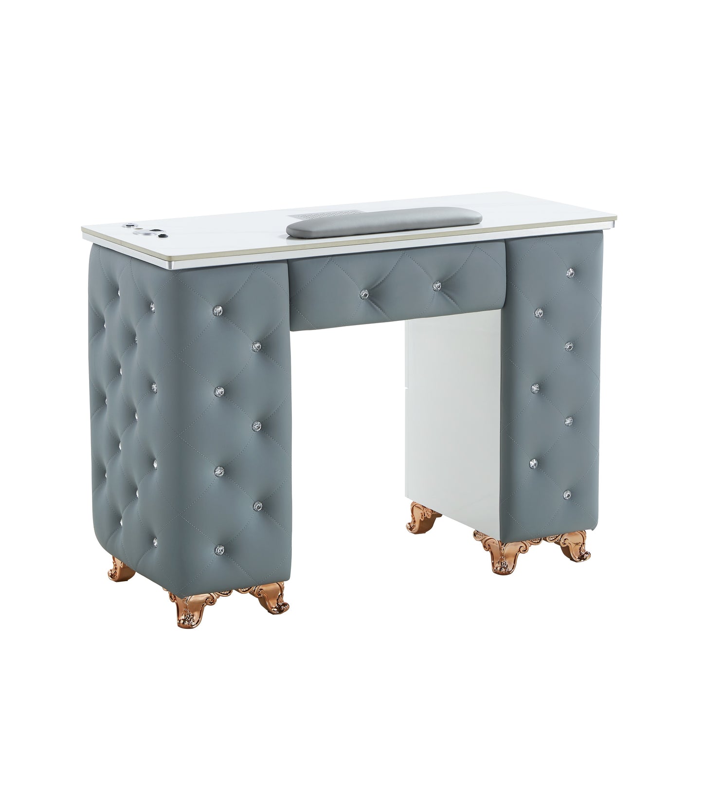 Grey Manicure Table Nail Station with LED lights, Ceramic Marble Top, Dust Collector