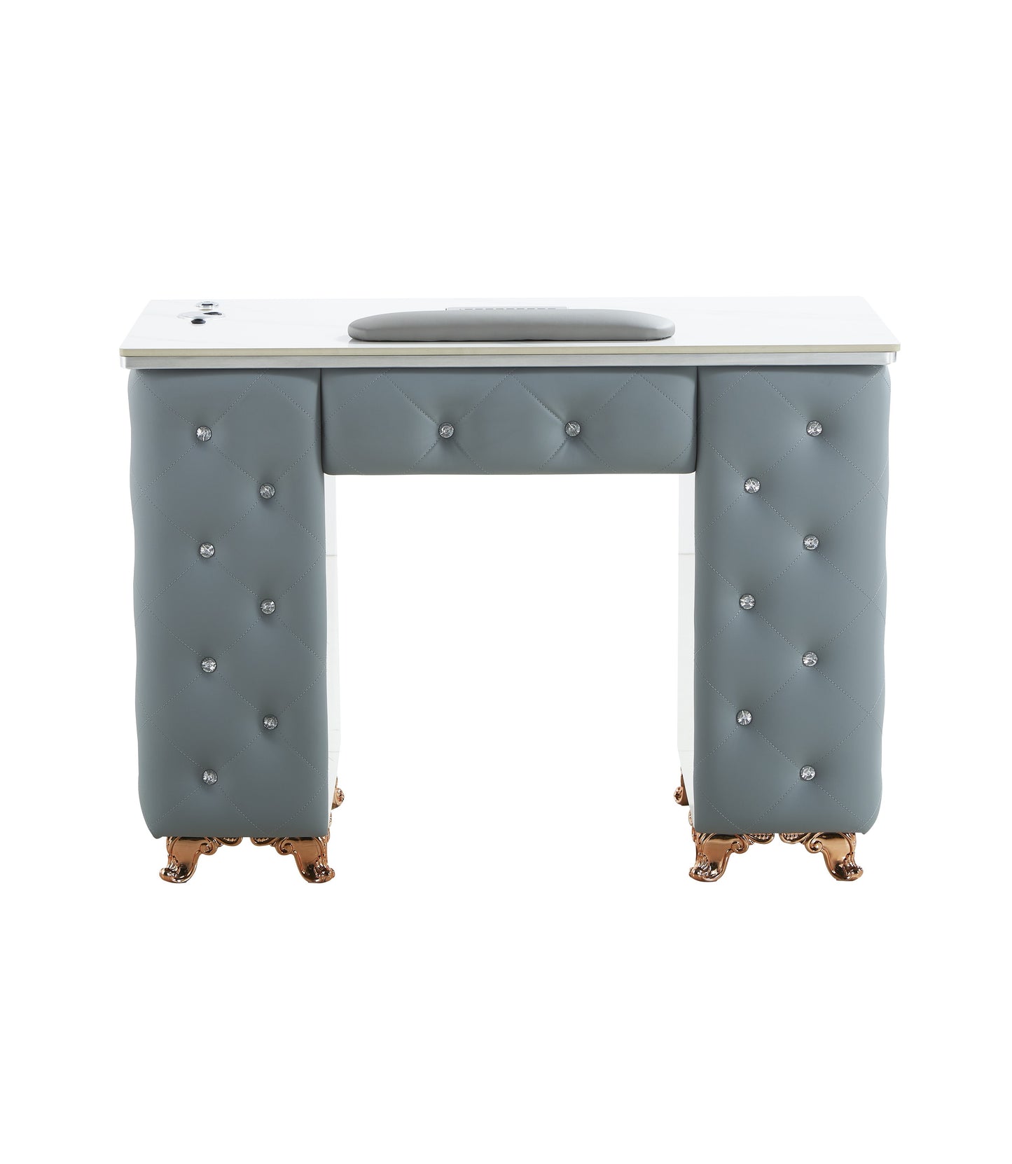 Grey Manicure Table Nail Station with LED lights, Ceramic Marble Top, Dust Collector